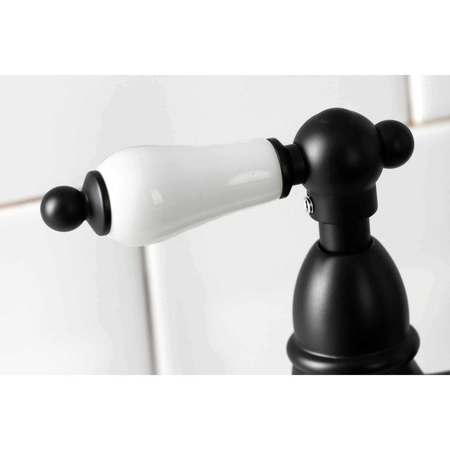 Kingston Heirloom KS1270PLBS - Heritage Two-Handle 4-Hole Deck Mount Bridge Kitchen Faucet with Brass Sprayer, Matte Black — thumbnail 2